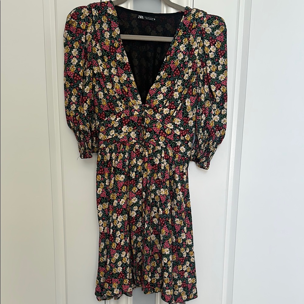 Zara Pink and Red Puff Sleeve Sundress